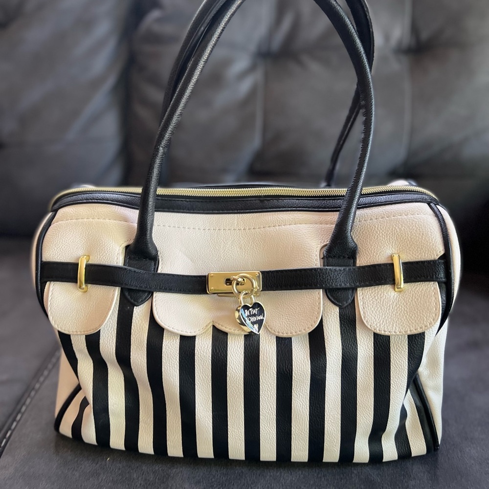Betsy Johnson Black & White Striped Lg Bag / Purse